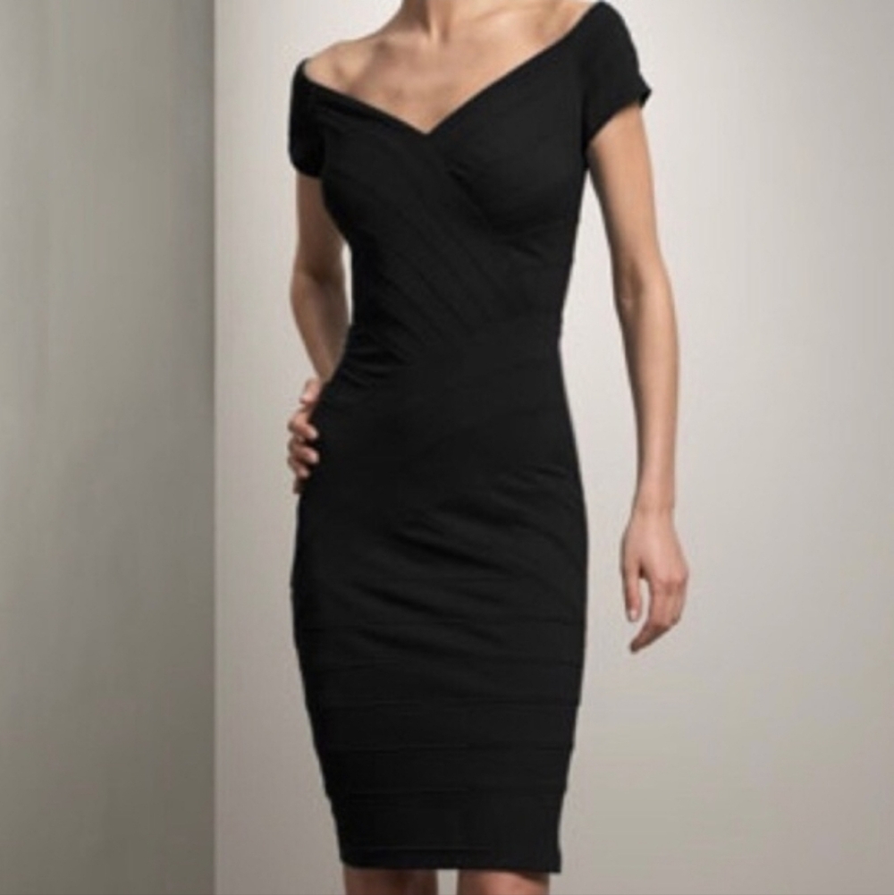 Tadashi Black Off Shoulder Dress Bodycon Cocktail Ponte Size Small